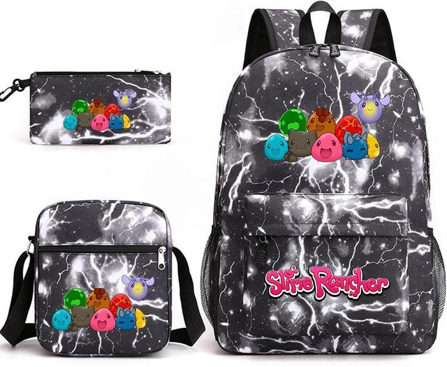 3-teiliges Schulrucksack-Set aus Oxford-Stoff in Schwarz mit Schultasche, Schultergurt und Federmäppchen - Bild 1