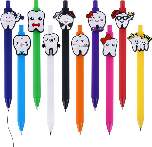Set mit 10 oder 20 einziehbaren Gel-Tintenstiften in Multicolour, schnell trocknende Tintenstifte mit mittlerer Spitze und Zahn- sowie Krankenschwester-Design für Schule und Büro - Bild 1