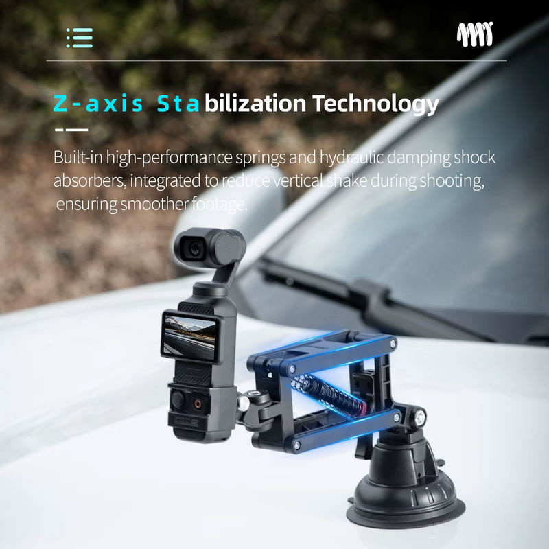 YOULIDA Auto Halterung mit Z-Achsen-Stabilisator und Saugnapf für DJI Pocket 3, Action 4/5 Pro, Insta360 X5 X4 GO3S und GoPro in Schwarz - Bild 3
