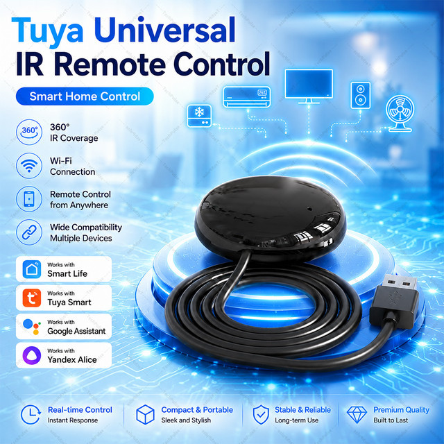 Tuya WiFi IR-Fernbedienung für dein Smart Home in Schwarz, kompatibel mit Alexa, Yandex und Smart Life zur Steuerung von Klimaanlage und TV - Bild 1