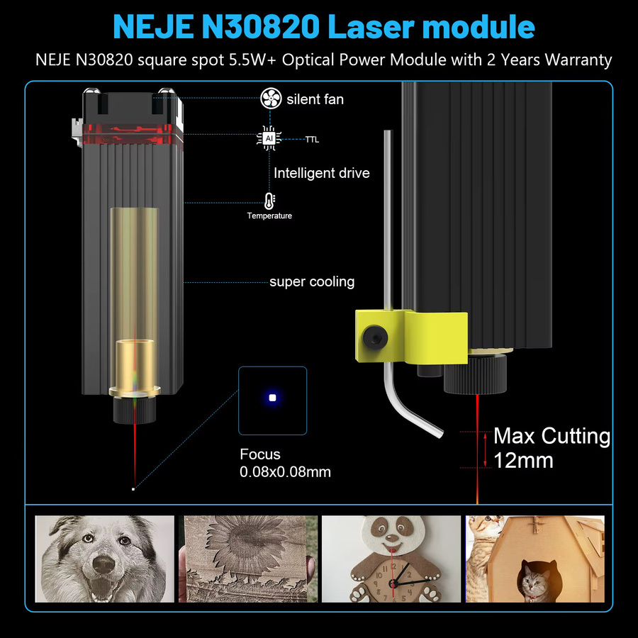 NEJE Laser Modul Kit für Gravur und Schneiden mit 450nm blauem Licht und TTL/PWM Modulation in Schwarz - Bild 5