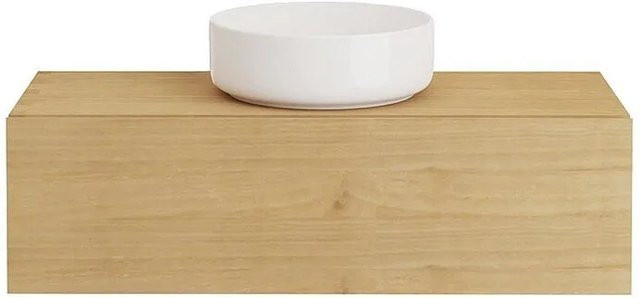 Vente-unique Einzelwaschtisch Tidore aus Mindi-Holz und Keramik in Naturfarben Hell, Breite: 95 cm, Tiefe: 40 cm, Höhe: 27 cm - Bild 1