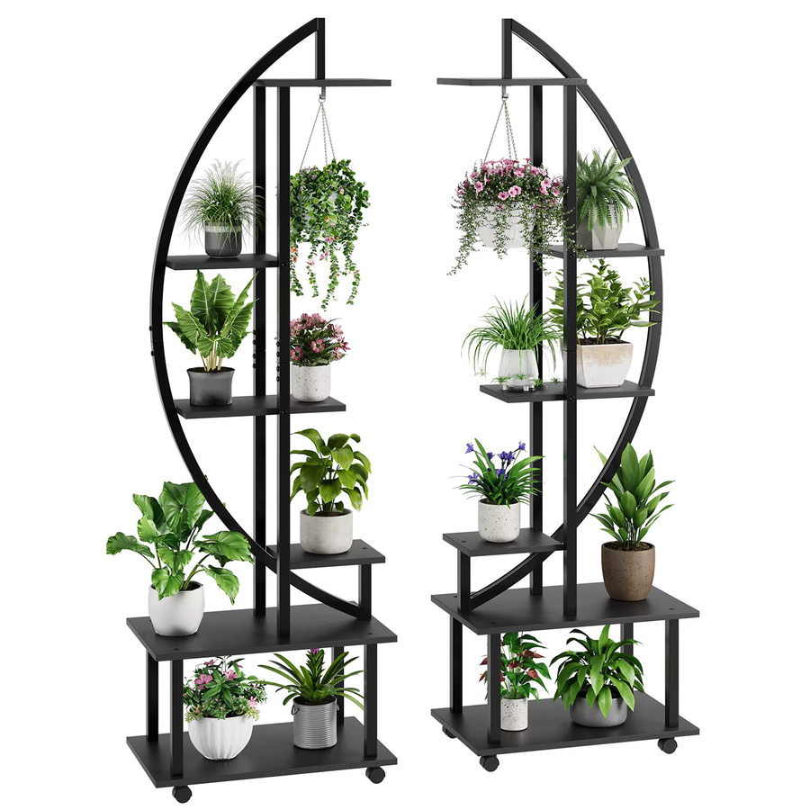 HiMISS 2er-Pack Pflanzenständer aus Metall in Schwarz Matt mit offenen Regalen für Wohnzimmer, Garten, Balkon und Terrasse - Bild 4