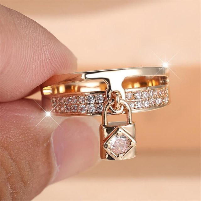 Junxin Schlüsselanhänger Ring, Messing, Gold, Kristall, Zirkonia, Unisex - Bild 1