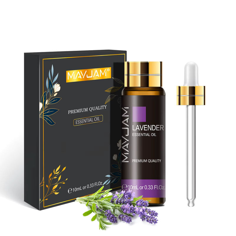 MAYJAM Ätherisches Öl Set mit Lavendel, Rose, Eukalyptus, Jasmin, Vanille, Minze, Sandelholz, Teebaumöl und Orange, 10 ml pro Flasche, Glas, Schwarz - Bild 2