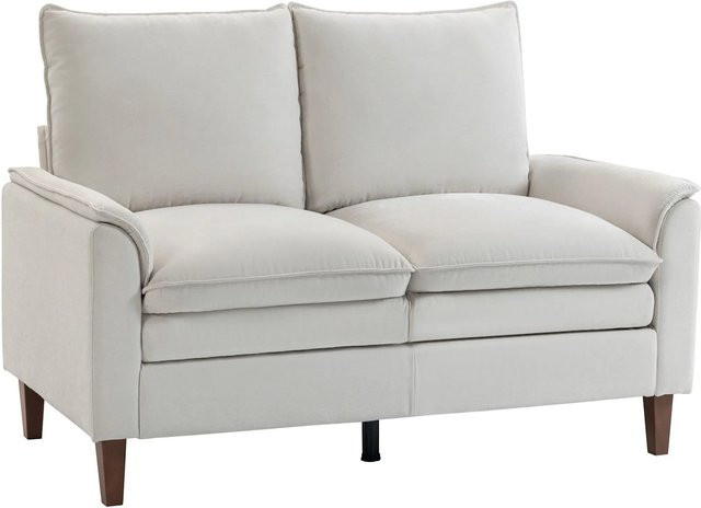 HOMCOM Zweisitzer Sofa mit Stoffbezug und Armlehnen, Farbe: Cremeweiß/Beige, B/T/H: 146 x 84 x 95 cm - Bild 1