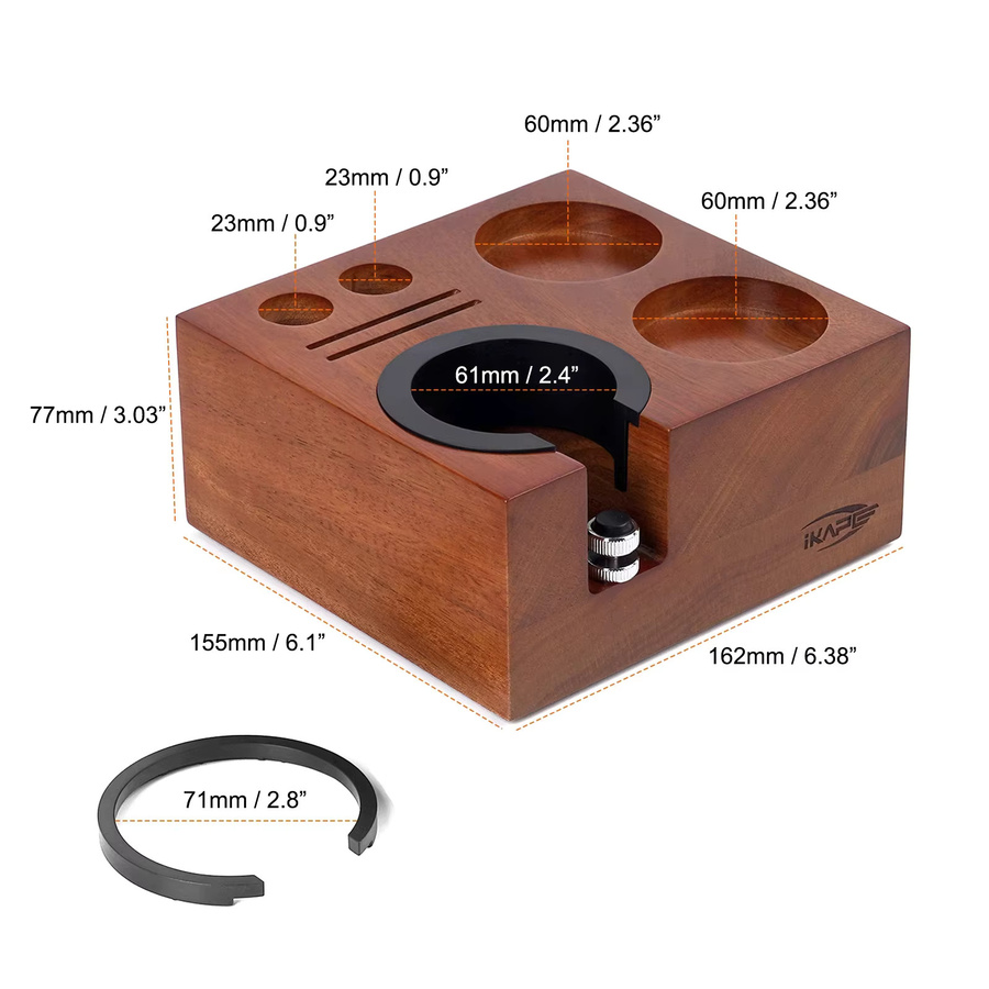 IKAPE 7-in-1 Espresso-Tamper-Station aus Walnussholz in Braun mit Tampermatte und Ständer für 51/54/58 mm - Bild 3