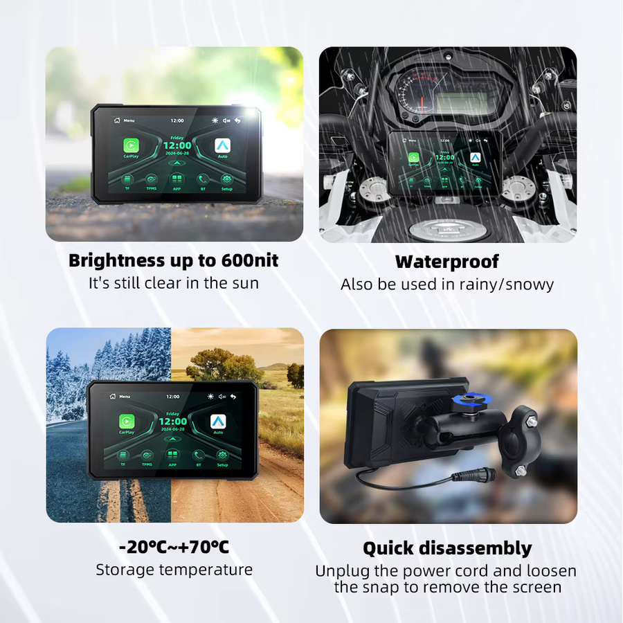 EKIY Wireless CarPlay und Android Auto Motorrad Navigation mit 5,0 Zoll Display und TPMS in Schwarz - Bild 6