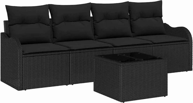 vidaXL Garten-Sofa-Set 5-teilig aus Poly Rattan in Schwarz, modernes Design - Bild 1