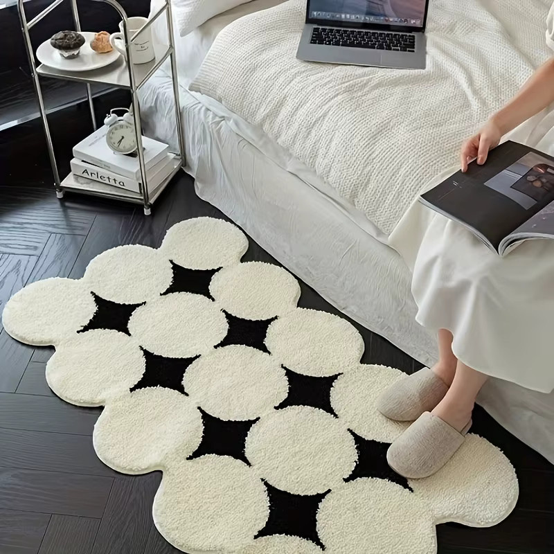 VIKAMA Badezimmermatte mit Stern-Design in Schwarz-Weiß, weiche und saugfähige Teppichmatte für Badezimmer, Wohnzimmer oder Schlafzimmer, Breite: 60 cm, Tiefe: 40 cm - Bild 3