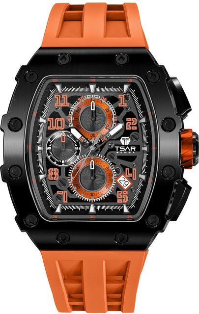 Tsar Bomba Chronograph, Herrenuhr, Quarz, Edelstahl, 44 mm, Silikon, Orange, 5 ATM - Bild 1