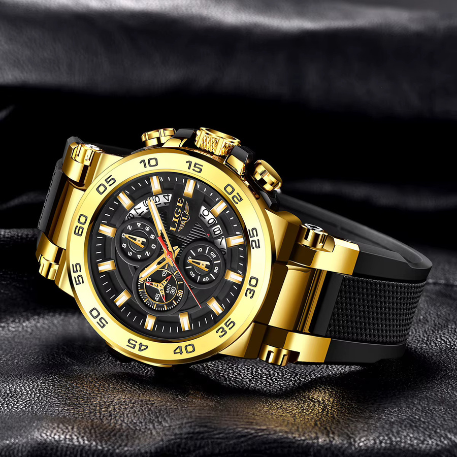LIGE Armbanduhr Quarz, Mondphase, Gold, Bicolor, Herren - Bild 3