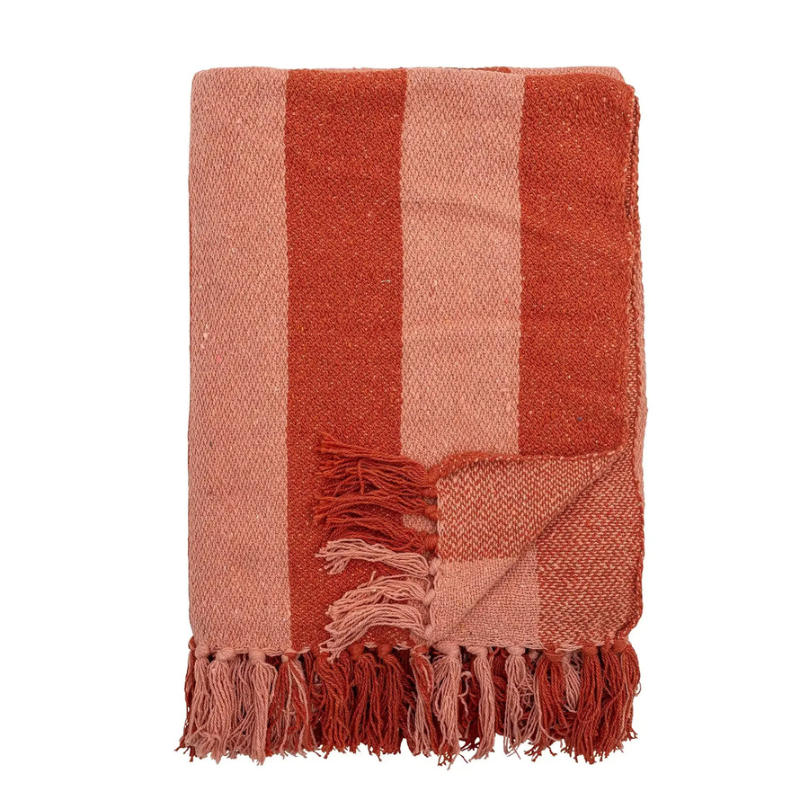 Bloomingville Plaid Frello aus recycelter Baumwolle, orange gestreift, B/B/H: 160 x 130 x 1 cm - Bild 1
