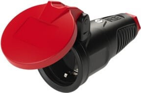 PCE Schutzkontaktkupplung 2522-sr aus Vollgummi und Thermoplast in Schwarz und Rot mit IP54 Schutzart, 16A, 250V, 3p (2P+E) - Bild 2