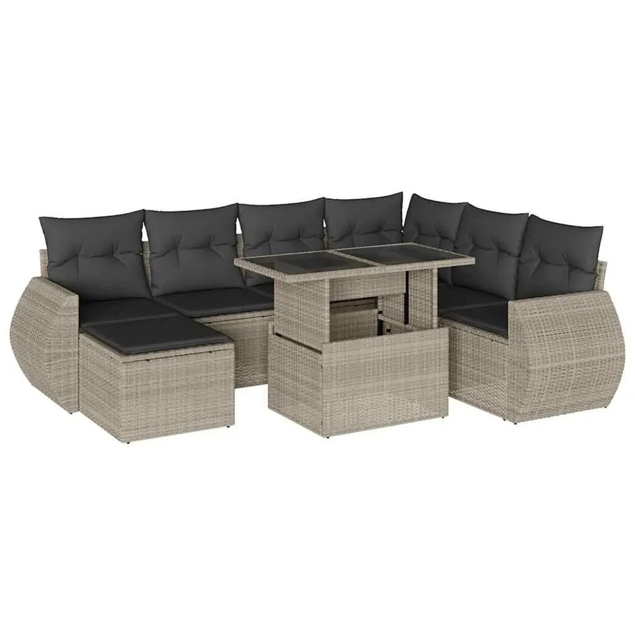 vidaXL 8-teilige Garten-Sofagarnitur aus Poly-Rattan mit Kissen in Hellgrau - Bild 2