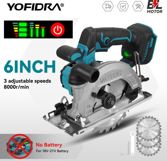 YOFIDRA Bürstenlose Akku-Kreissäge 150 mm Multifunktions-Holzbearbeitung-Cutter kompatibel mit Makita-Akkus - Bild 1