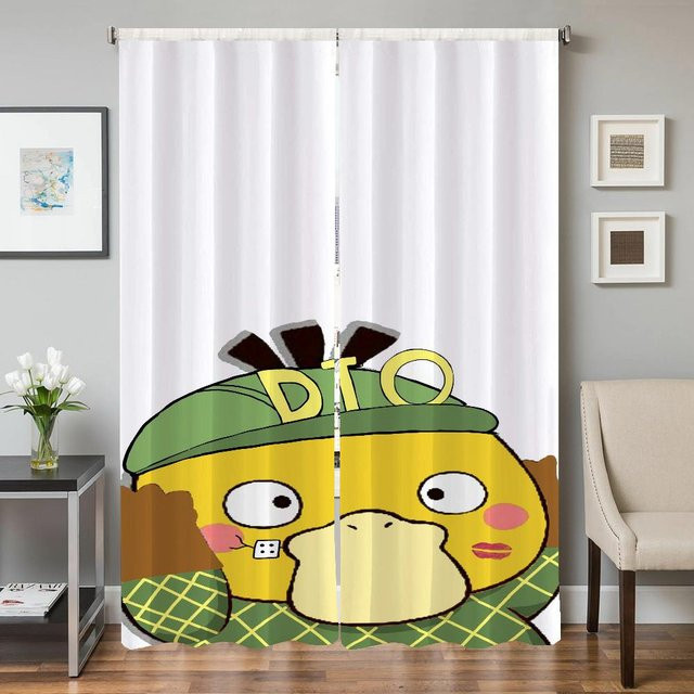2er-Set Verdunklungsvorhänge P-psyduck mit Tiermotiv in Weiß für Küche, Wohnzimmer und Schlafzimmer, Breite: 50 cm, Höhe: 70 cm - Bild 1