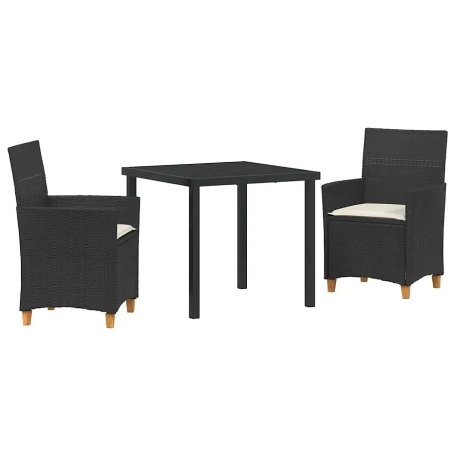 vidaXL Garten Essgruppe 3-teilig aus Poly-Rattan und Glas in Schwarz - Bild 2