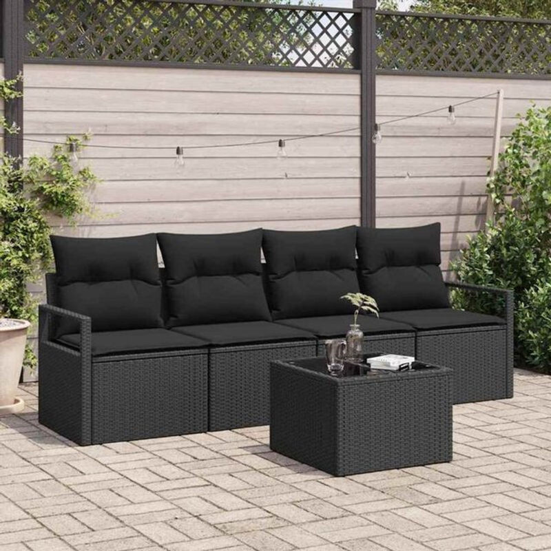 5-teiliges modernes Garten-Sofa-Set von vidaxl aus Poly-Rattan in Schwarz mit Kissen - Bild 1