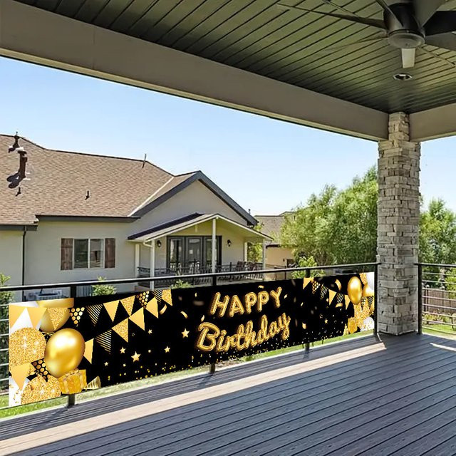 VIKAMA Happy Birthday Banner aus Textil in Bunt für deine Geburtstagsfeier, hängende Stoffdekoration mit geometrischem Design, B/H: 180 x 35 cm - Bild 1
