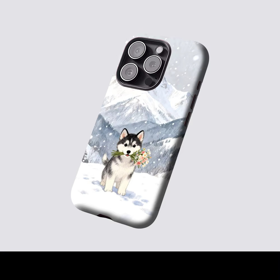 Magnetische Handyhülle von Potdemiel mit Husky-Motiv in verschneiten Bergen für iPhone 17 16 15 14 13 Pro Max Plus, robuste Einzel- und Doppelschicht-Schutzhülle, mehrfarbig - Bild 2