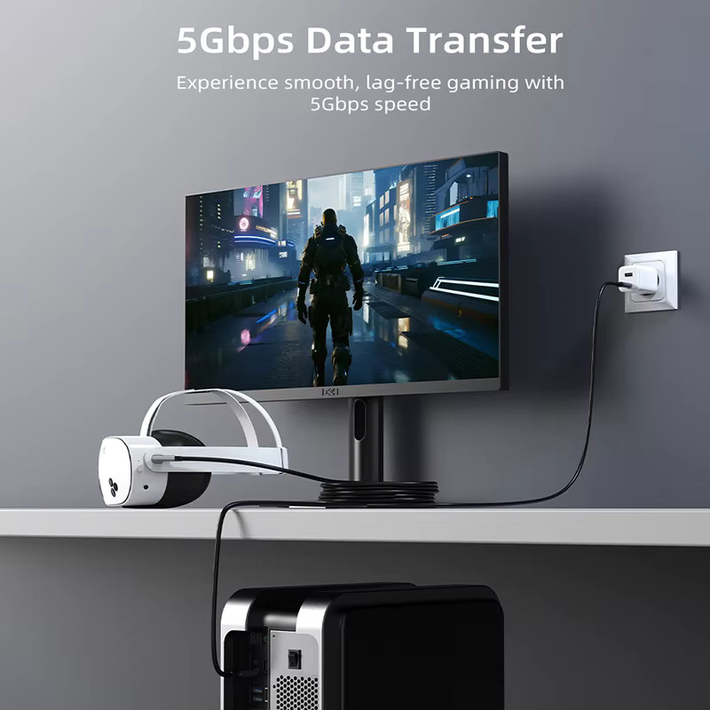 CABLETIME USB-C VR-Verbindungskabel in Schwarz für Meta Quest 3S, 3, 2 und Pro sowie Oculus Quest zur PC VR und Steam VR Nutzung mit 18W Ladeleistung und 5Gbps Datentransfer - Bild 3
