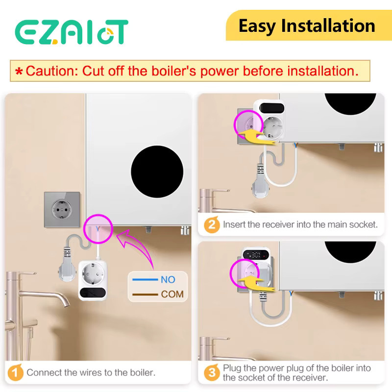 EZAIOT Tuya WiFi Smart Gas Kessel Thermostat mit App-Steuerung und Alexa Google Home Integration, Weiß - Bild 3