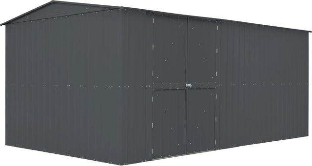 Globel Gerätehaus Worker 1510 aus Metall in Anthrazit mit Satteldach und Doppelschwingtür, B/T/H: 454 x 308 x 224,6 cm - Bild 1