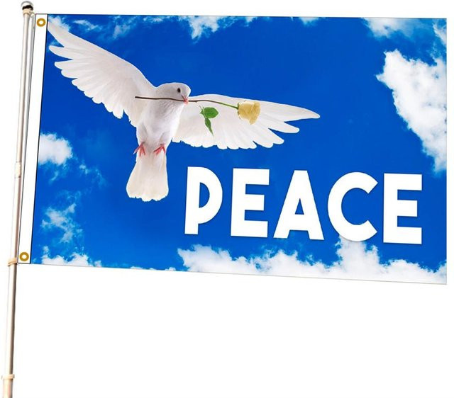 CosyHome Friedenstauben Flagge als hängende Dekoration für Außen und Zuhause, Farbe: Weiß und Blau, B x H: 90 x 150 cm - Bild 1