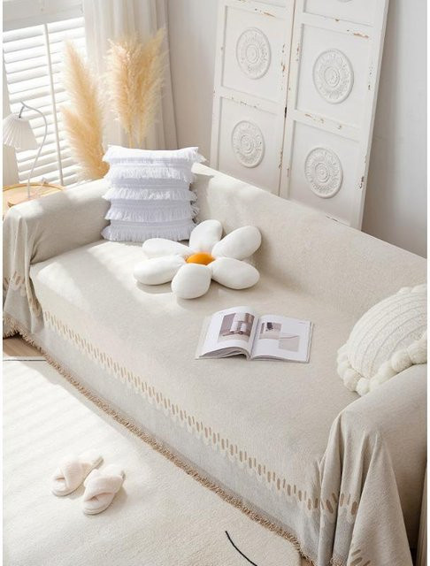 Moderner Sofabezug aus Chenille und Polyester, All-inclusive Sofaüberwurf in Grau oder Beige, B/T: 180 x 130 cm - Bild 1