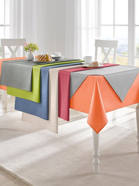 Tischdecke Heine in Mehrfarbig und Grau, rechteckig, fleckenabweisend und abwaschbar, Material: 70% Baumwolle, 30% Polyester - Bild 1