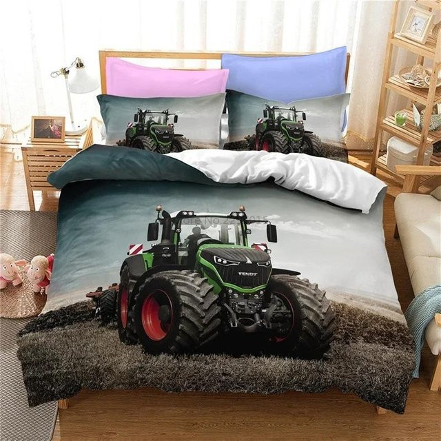 Bettwäsche Set mit 3D Bauernschlepper Motiv von Your Warm Home in Grün, bestehend aus Bettbezug und Kissenbezug aus Mikrofaser, Breite: 70 cm, Länge: 133 cm - Bild 1