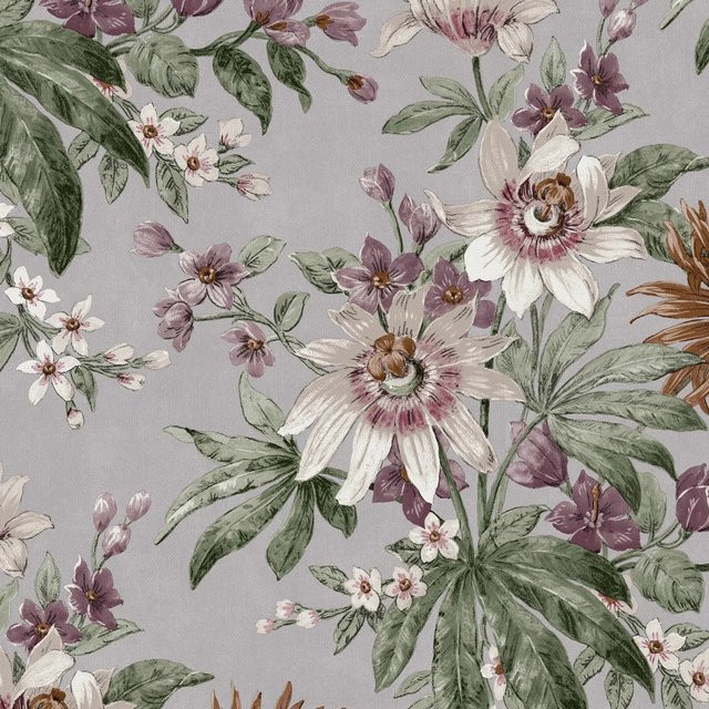 Sublime Vliestapete Elegante Blumen in Lila und Grau, Motiv Botanisch-Floral, Breite: 52 cm, Länge: 10 m, FSC-zertifiziert - Bild 1