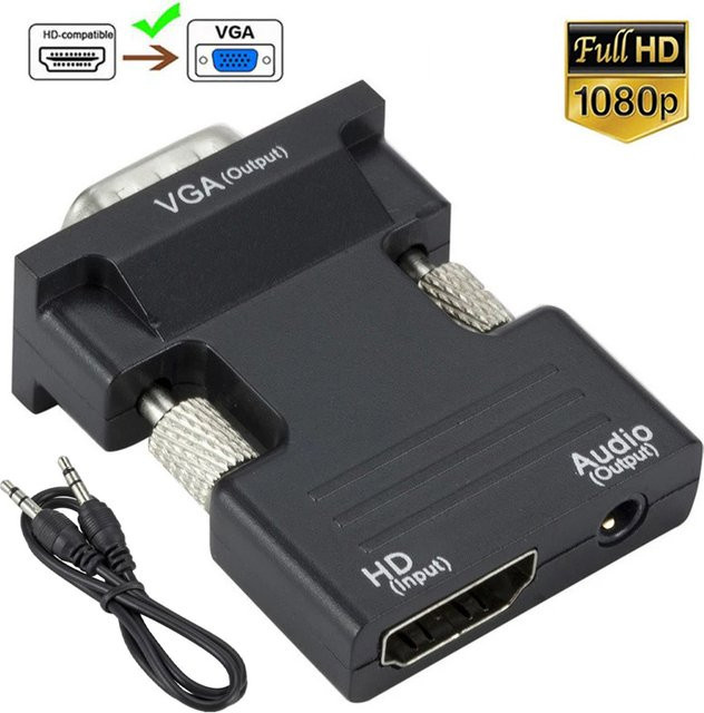 HDMI auf VGA Adapter mit Audio in Schwarz für 1080P HD Konvertierung von PC, Laptop, PS4 und TV Box zu Projektor oder Display - Bild 1
