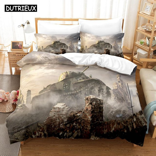 3D Panzer Bettwäscheset mit Bettbezug und Kissenbezug von Binchi Outdoor Product, Mehrfarbig, B/H: 210 x 210 cm - Bild 1
