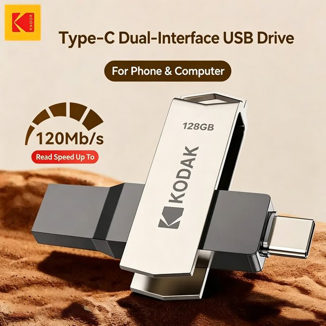 Kodak K273 Dual-Flash-Laufwerk USB 3.2 Typ C High Speed Pendrive aus Metall in Silber - Bild 1