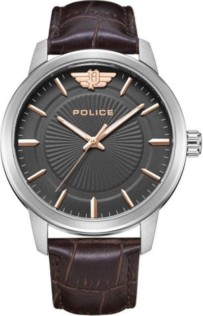 Police Herrenuhr, Analoguhr, Quarz, Edelstahl, Leder, 44 mm, Grau - Bild 1
