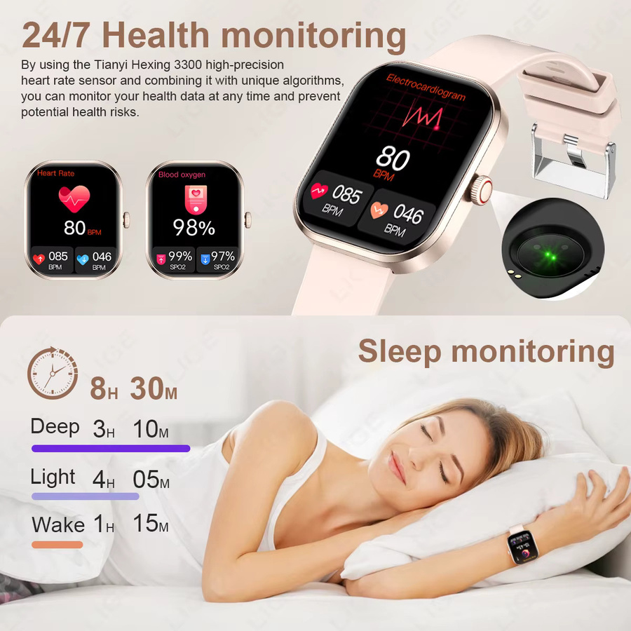 Lige Smartwatch, Damen, Schwarz, Silikon, Rechteckig - Bild 3