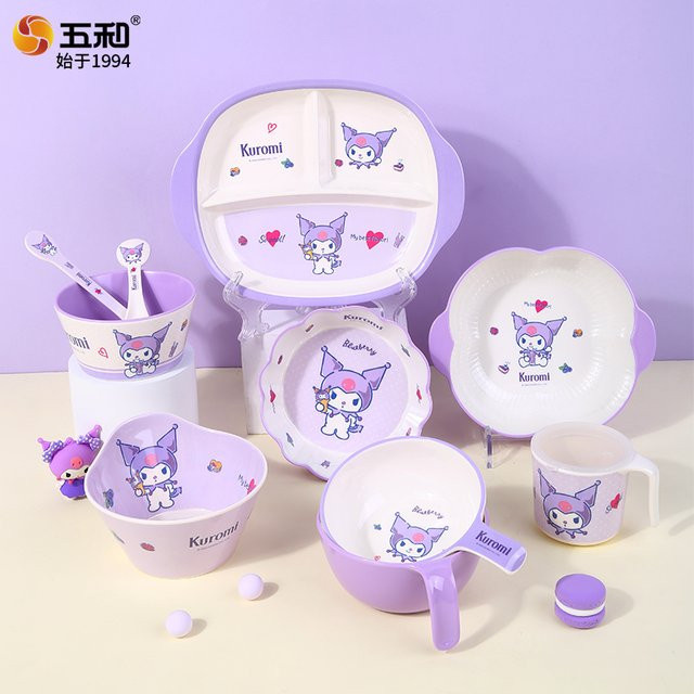 Sanrio Kuromi Kindergeschirr Set aus Kunststoff mit Essteller und Schüssel in Lila, BPA-frei und hitzebeständig - Bild 1