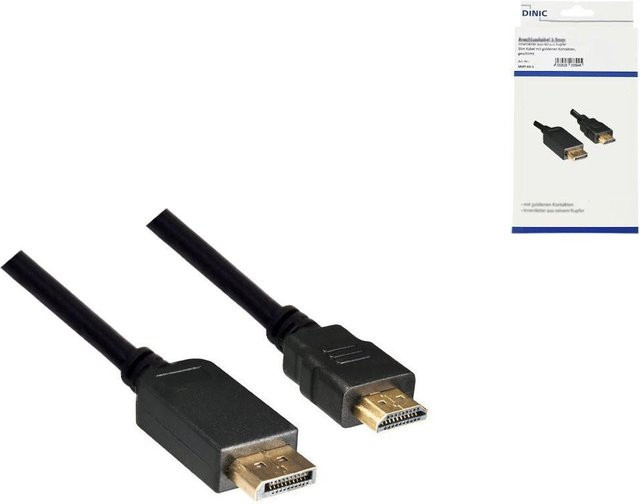 DINIC DisplayPort auf HDMI Kabel, DP 20-pol auf HDMI Stecker, Schwarz, Länge: 1 m - Bild 1