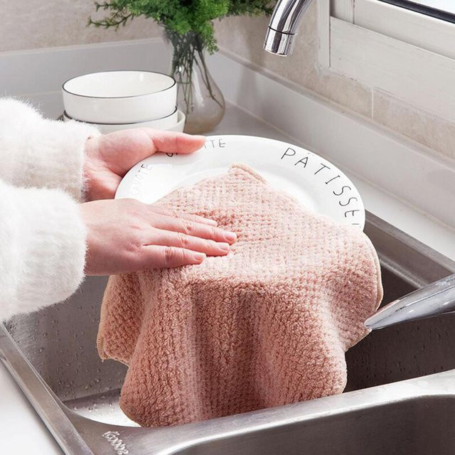 mfySpace Mehrzweck-Küchengeschirrtücher aus weichem Korallenfleece in Rot und Pink, wasserabsorbierend und schnelltrocknend - Bild 1