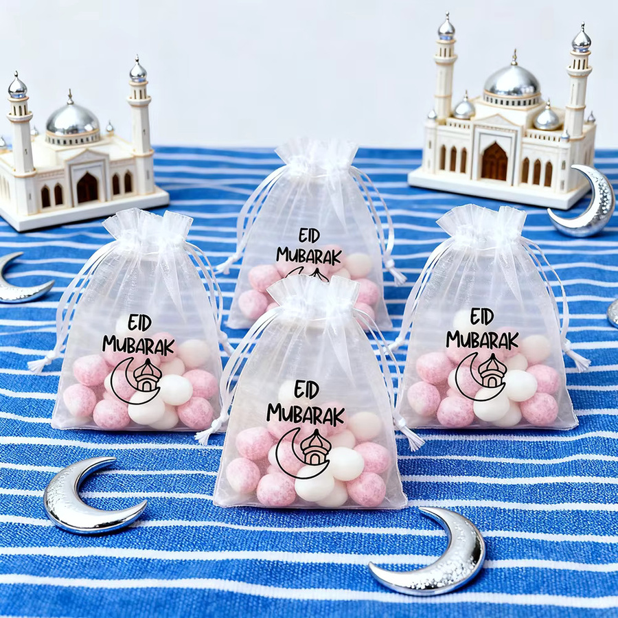 5 Stück Organza Geschenktüten in Weiß für Eid Mubarak, Ramadan und Kindergeschenke - Bild 4