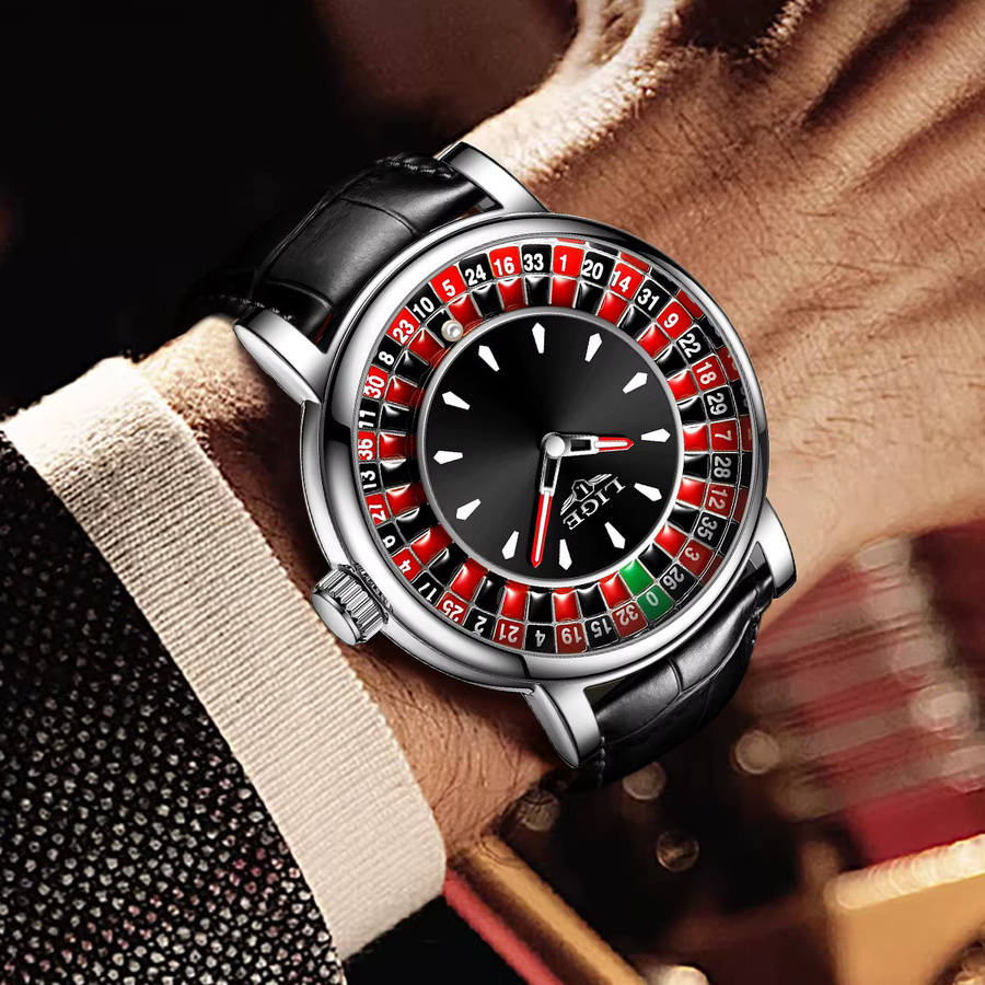 LIGE Armbanduhr Analoguhr, Edelstahl, Leder, Schwarz, Herren - Bild 5