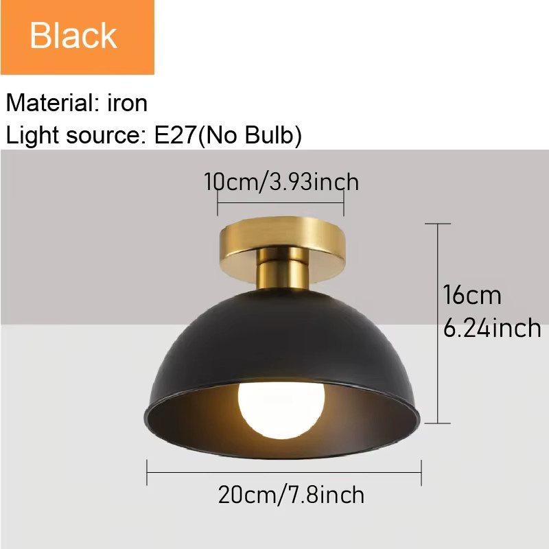 SUNMEIYI Deckenleuchte im nordischen Stil mit Metallschirm in Schwarz und Gold/Messing, E27-Fassung, für Flur, Balkon und Wohnbereich - Bild 2