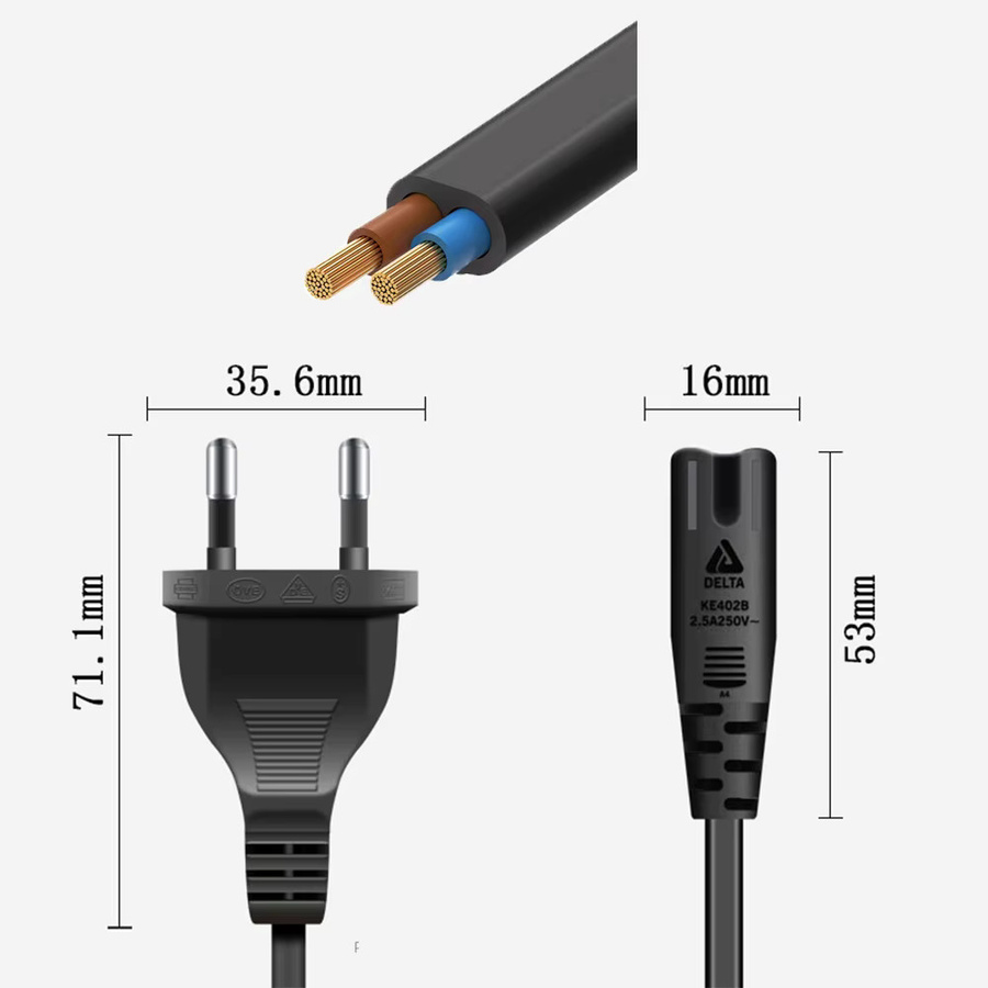 HONGPOE EU-Stromkabel C7 Verlängerungskabel in Schwarz für Samsung LG Sony TV-Monitor und Netzteil - Bild 2