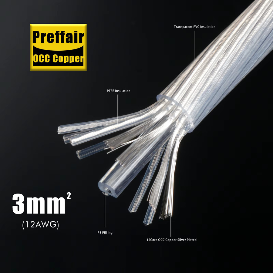 Preffair High-End 7N OCC Kupfer Versilbertes Audio-Einzeldraht-Lautsprecherkabel mit Rhodium-beschichtetem Stecker in Silber - Bild 4