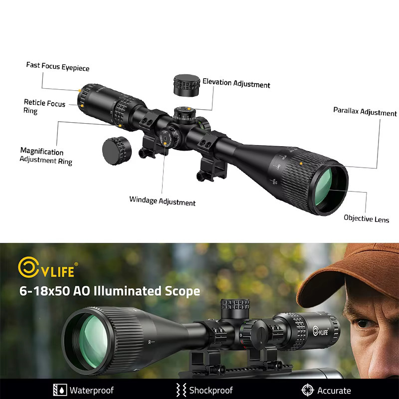 CVLIFE Zielfernrohr 6-18x50 AO in Schwarz mit Parallaxenkorrektur und Fadenkreuz-Optik, 30mm Tubus für Picatinny-Schienen zur Jagd - Bild 6