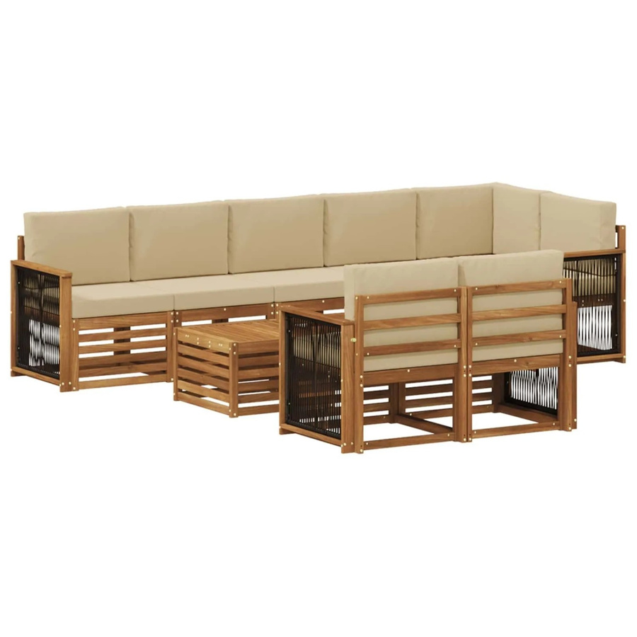 vidaXL Sofagarnitur aus Massivholz Akazie in Braun mit Natur-beige Polstern im modernen Latten-Design - Bild 2