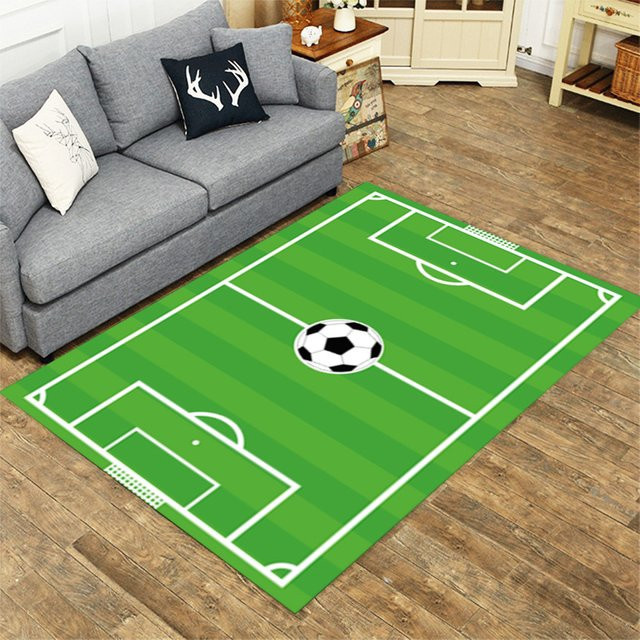 Vikama Fußballfeld Spiel Teppich für das Wohnzimmer in Grün und Gelb, schmutzabweisend - Bild 1