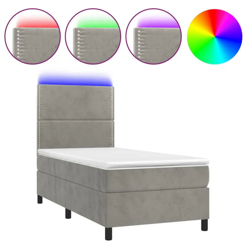 Vidaxl Kontinentalbett mit Matratze und LED in Grau aus Samt, B/T: 100 x 200 cm - Bild 2